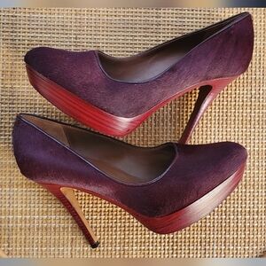 Donald J. Pliner Burgundy Red Fur Stiletto Platform Heels Sz 8